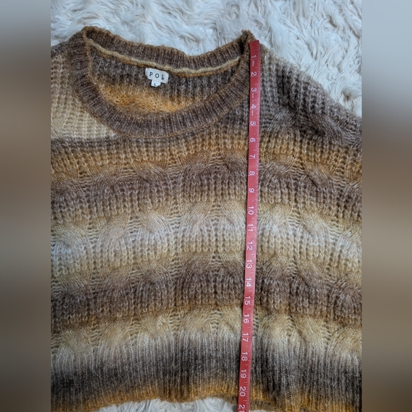 POL Ombre Fuzzy Cropped Sweater Brown Tan Cream oversized Cozy Fall Vibe - Picture 7 of 7